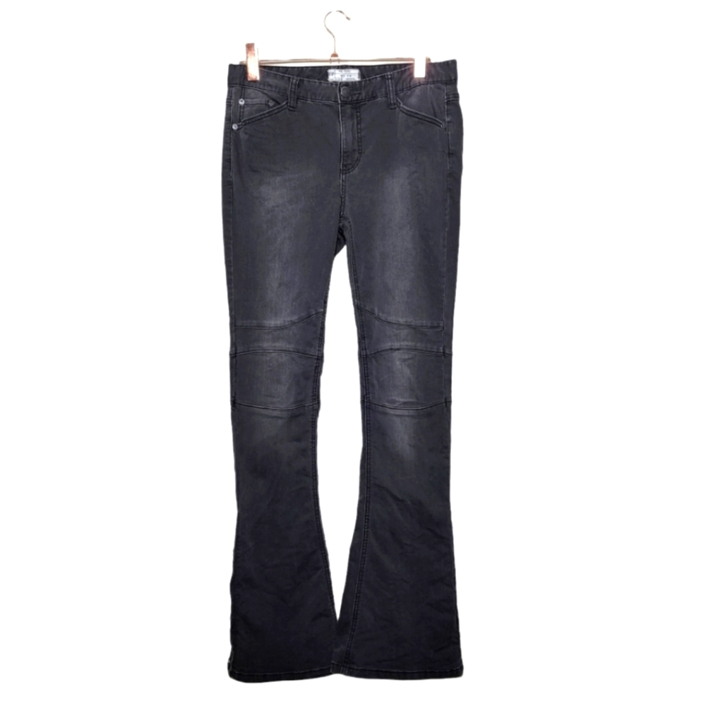 FREE PEOPLE Moto Button Flare Jeans dark grey size 29